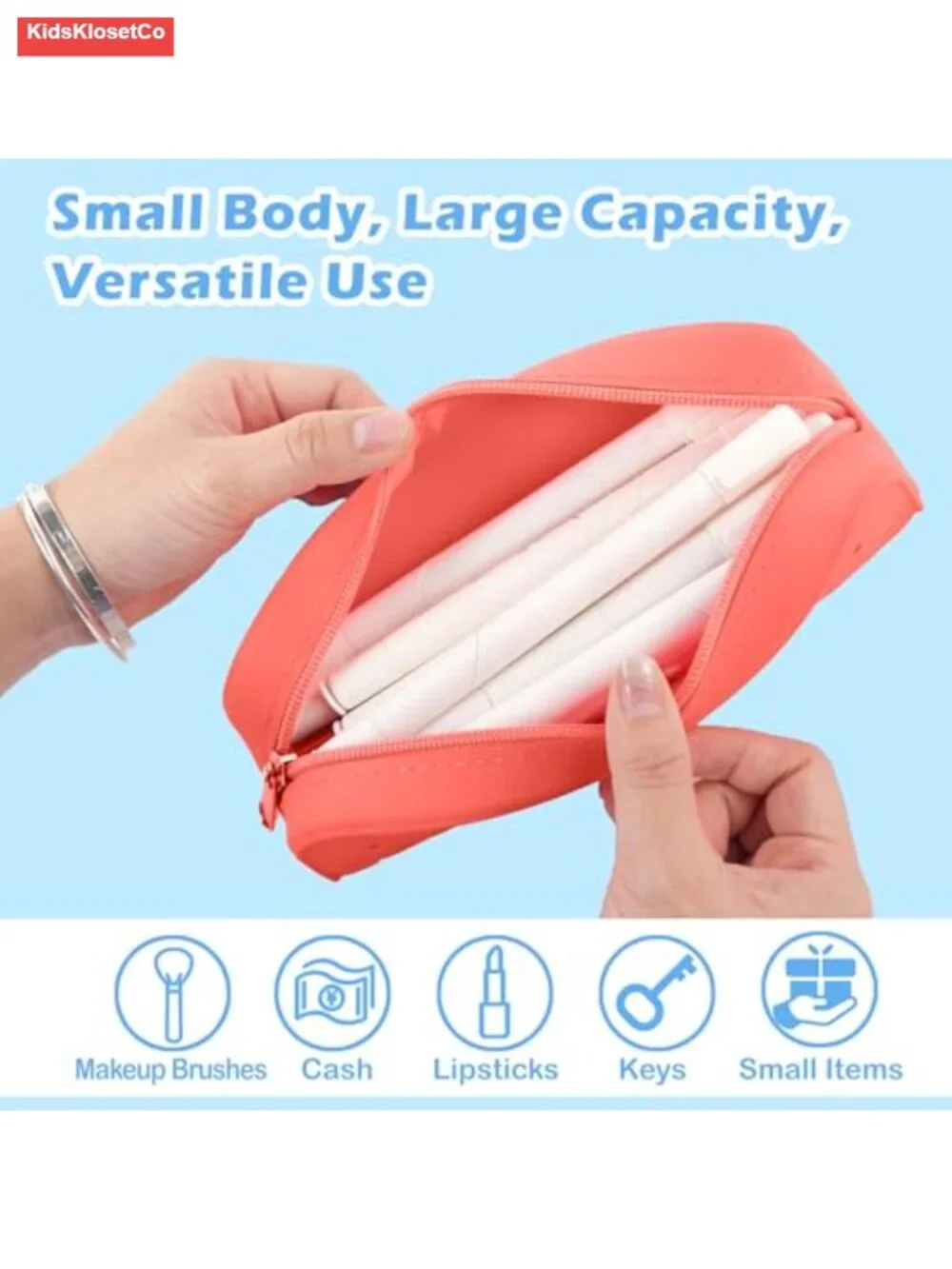 Silicone Pencil Pouch with DIY Charms, Multipurpose Makeup Bag